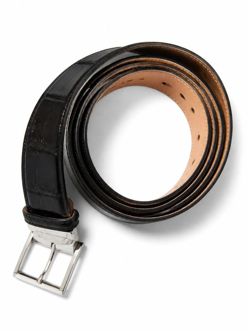PRICE DROP Rene Mancini Black Croc Embossed Leather Belt Sz 44/46 Made in Italy